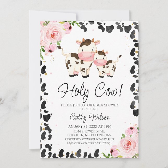 Blush Floral Calf Cow Print Baby Shower Invitation (Front)