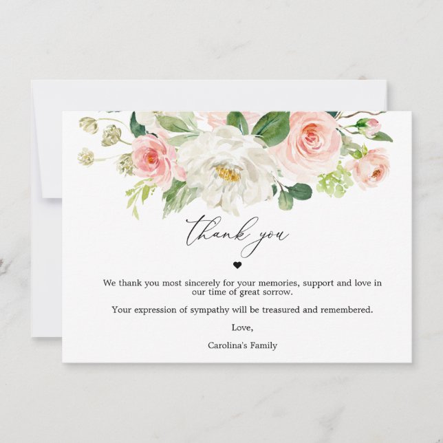 Blush Floral Celebration Of Life Thank You Cards (Front)