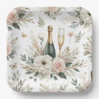 Blush Floral Champagne Party Plates