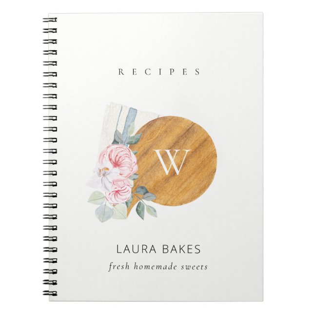 Blush Floral Chopping Board Napkin Catering Recipe Notebook (Front)