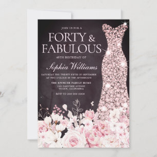 Blush Floral & Dress Burgundy 40th Birthday Party Invitation