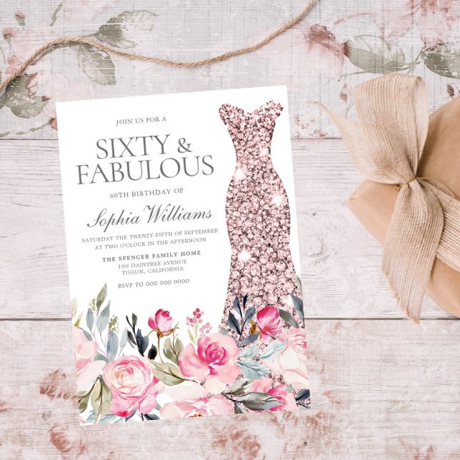 Blush Floral Dress Sixty & Fabulous 60th Birthday Invitation (Creator Uploaded)