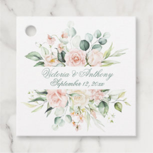 Blush Floral Elegant Script Name Wedding Favour Tags