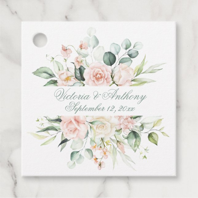 Blush Floral Elegant Script Name Wedding Favour Tags (Front)