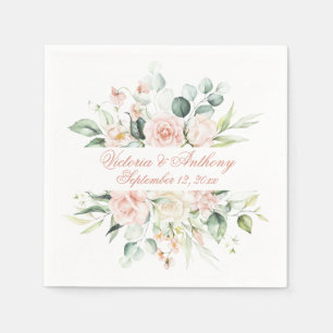 Blush Floral Elegant Script Name Wedding Napkin