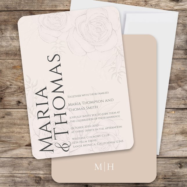 Blush Floral Elegant Wedding Custom Invitation (Modern style typography wedding invitation with classic blush floral background, )