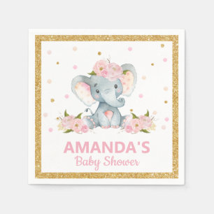Blush Floral Elephant Baby Shower Girl Serviettes Napkin