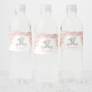 Blush Floral Elephant Birthday Water Bottle Label