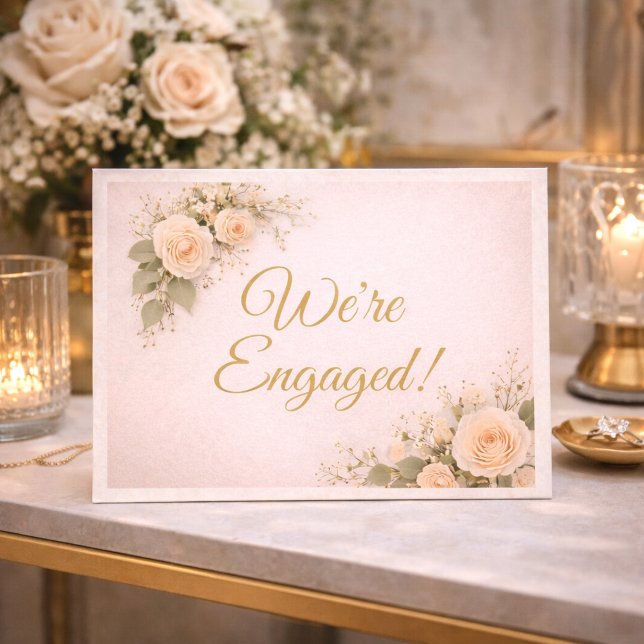 Blush Floral Engagement Enclosure Card (Blush floral script with soft ivory tones for a refined engagement announcement)