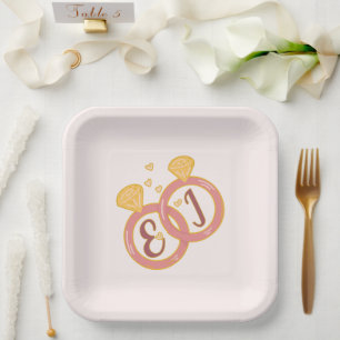 Blush Floral Engagement Paper Plates Editable