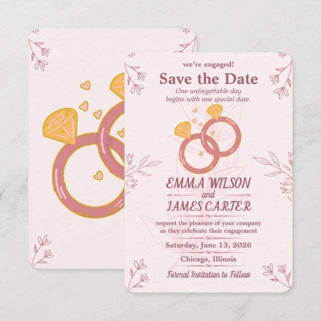 Blush Floral Engagement Save the Date Editable (Front/Back)