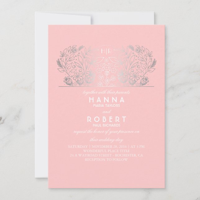 Blush Floral - Eternal Romance Silver Wedding Invitation (Front)