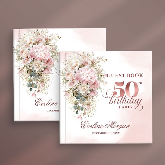 Blush Floral Eucalyptus 50th Birthday Guest Book (Blush Floral Eucalyptus 50th Birthday Guest Book)
