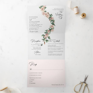 Blush Floral Eucalyptus Wedding All In One Tri-Fold Invitation