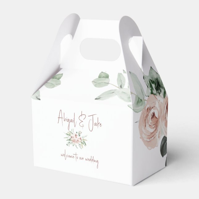 Blush Floral Eucalyptus Wedding Favor Box (Front Side)