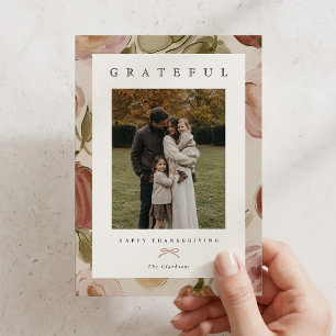 Blush Floral Family Photo Thanksgiving Card