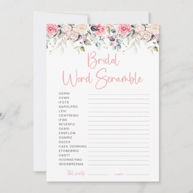 Blush Floral Fête des mariées Word Scramble Carte  (Devant)