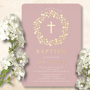 Blush Floral First Baptism Foil Invitation