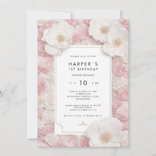 Blush Floral First Birthday Invitation