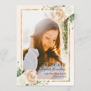 Blush Floral & Foil Gold Graduation Faire-part