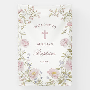 Blush Floral Frame Baptism Welcome Banner