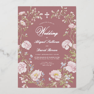 Blush Floral Frame on Dusty Rose Religious Wedding