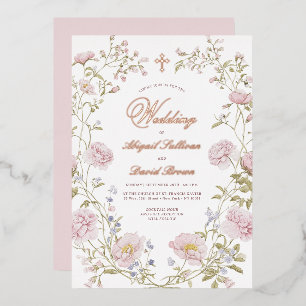 Blush Floral Frame Religious Wedding