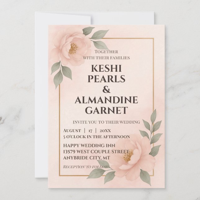Blush Floral Frame Wedding Invitation (Front)