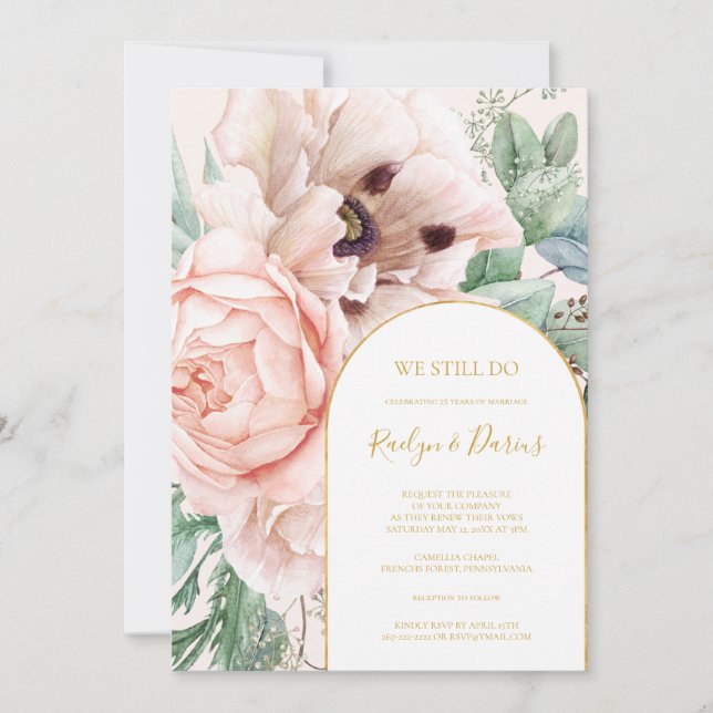 Blush Floral Garden Pastel We Still Do Vow Renewal Invitation (Front)