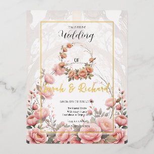 Blush Floral Garden Romantic Vintage Wedding  Foil Invitation Postcard