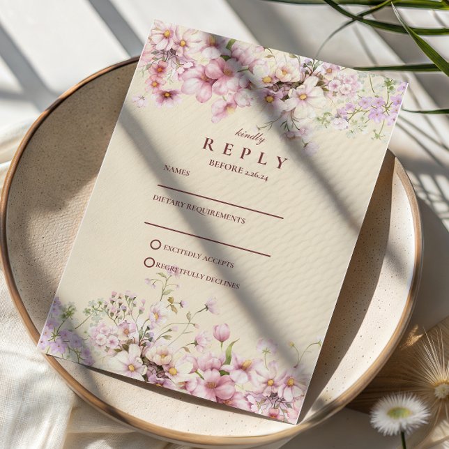 Blush Floral Garden Wedding RSVP Card (Creator Uploaded)