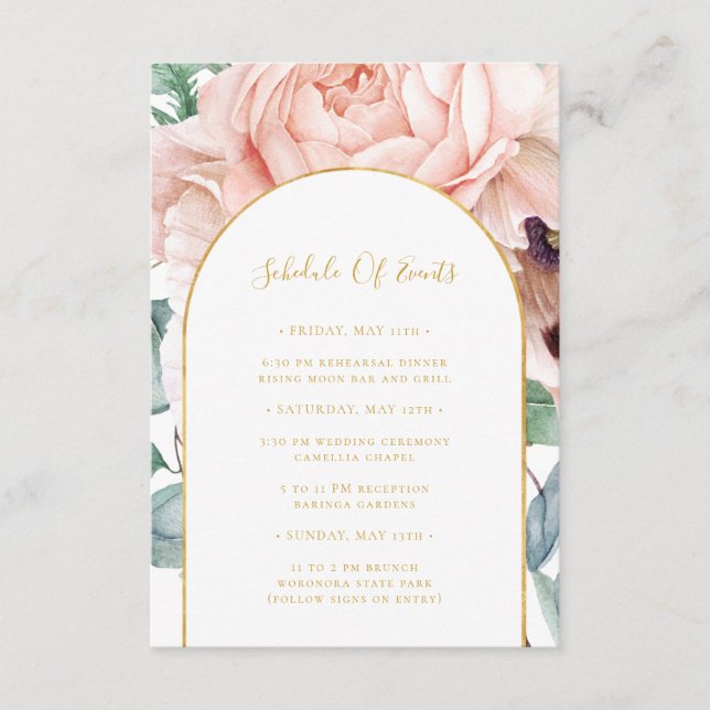 Blush Floral Garden | Wedding Schedule of Events Enclosure Card (Front)