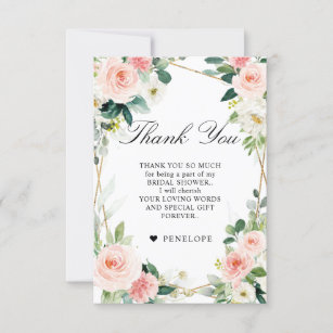 Blush Floral Geometric Botanical Bridal Shower Thank You Card