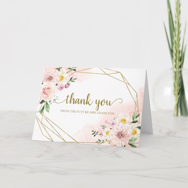 Blush Floral Geometric Bridal Shower Thank You Card (Front)