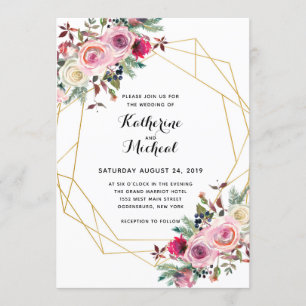 Blush floral geometric wedding invitation
