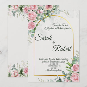 Blush Floral Gold Arch Elegant Wedding Invitation