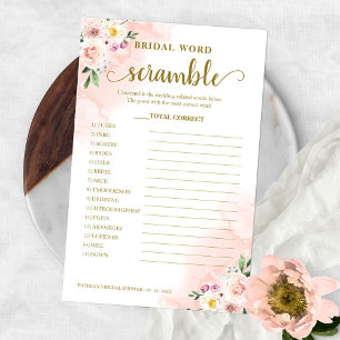 Blush Floral Gold Bridal Word Scramble Game Flyer