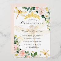 Blush Floral Gold Dragonfly Quinceanera