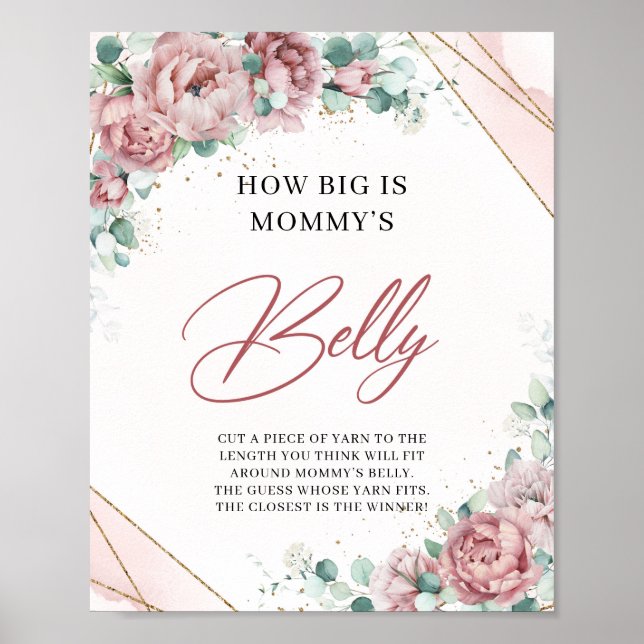 Blush floral gold frame How Big Is Mommy's Belly Poster (Front)