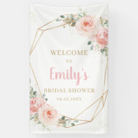Blush Floral Gold Geometric Bridal Shower Backdrop