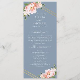 Blush Floral Gold Geometric Dusty Blue Wedding Program