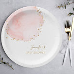 Blush Floral Gold Glitter Dots Baby Shower Paper Plate<br><div class="desc">This paper plate features a painted watercolor floral petal in blush pink with faux gold glitter dots accents.  For more advanced customization of this design,  Please click the "Customize" button. Matching items are also available.</div>