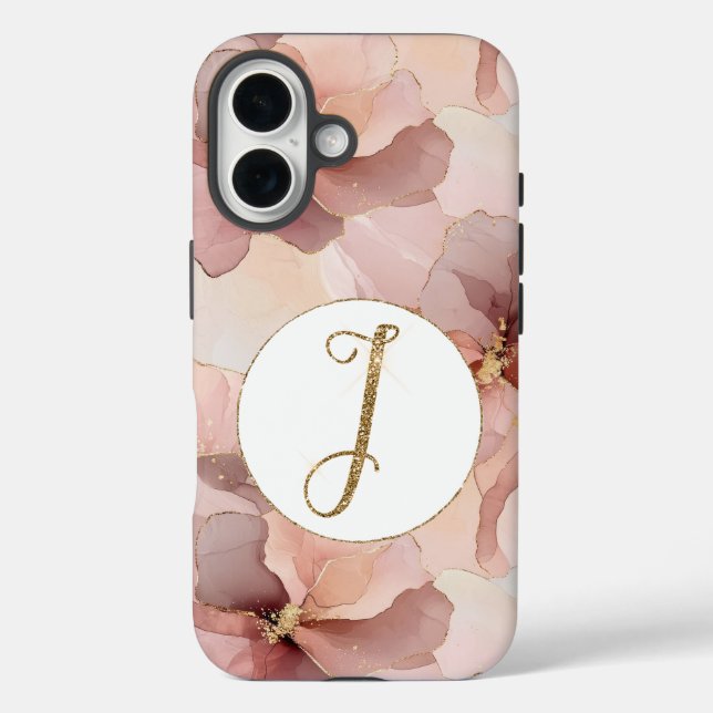 Blush Floral Gold Glitter Letter I (as in Isabel) Case-Mate iPhone Case (Back)