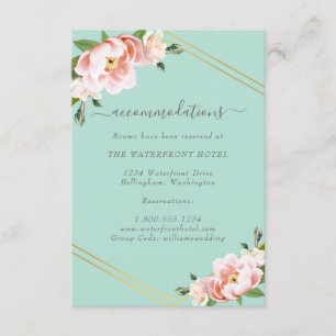 Blush Floral Gold Mint Green Wedding Accommodation Enclosure Card