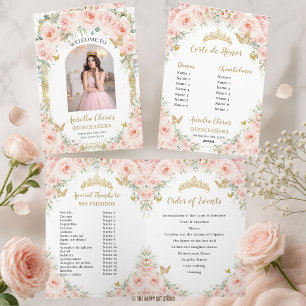Blush Floral Gold Quinceanera 15 Photo Padrinos Program