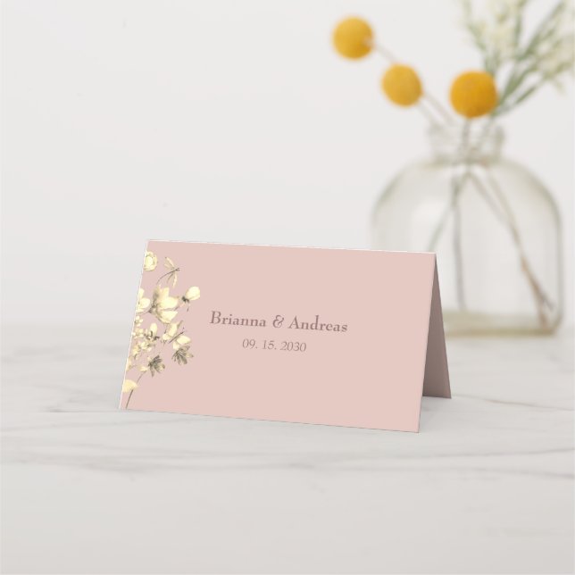 Blush Floral Gold Wedding Place Card (Back)