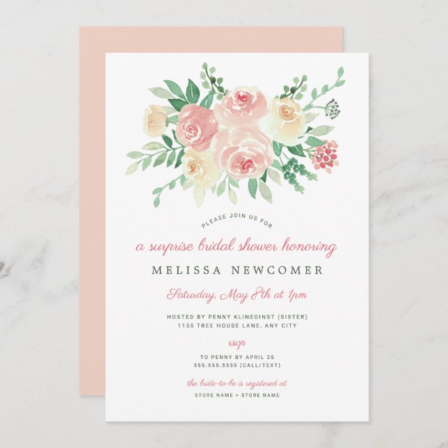Blush Floral Greenery bridal shower 4196 Invitation (Front/Back)