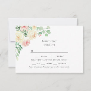 Blush Floral Greenery entree choices wedding rsvp Card