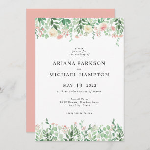 Blush Floral Greenery faire-part de mariage 4196
