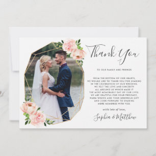 Blush Floral Greenery Gold Geometric Photo Wedding Thank You Card